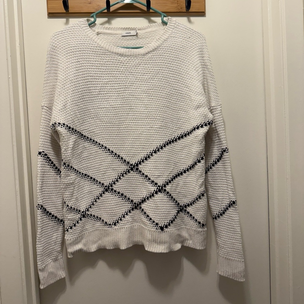 Vince White & Black Cotton Patterned Sweater